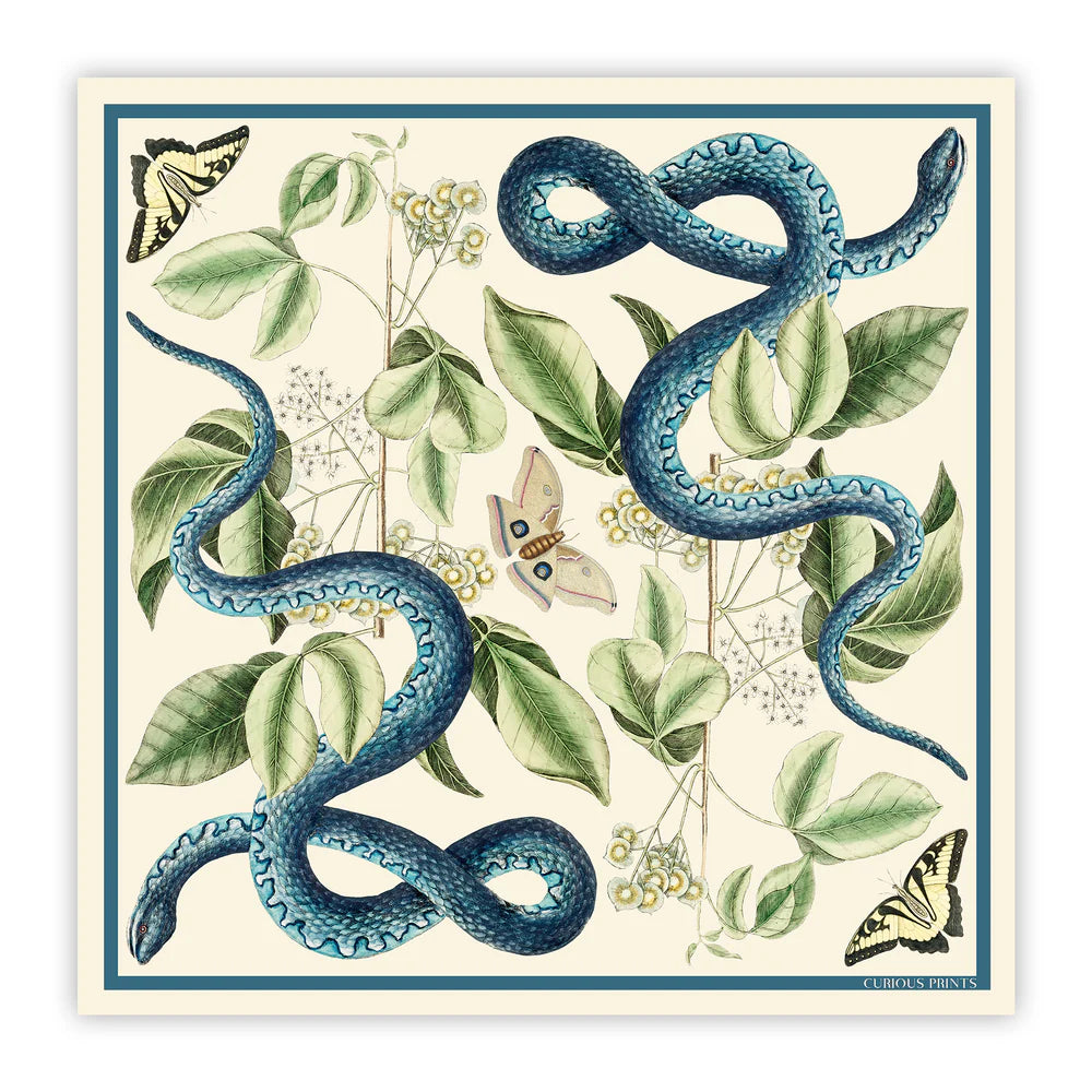 "Blue Snake" Silk Scarf by Curious Prints