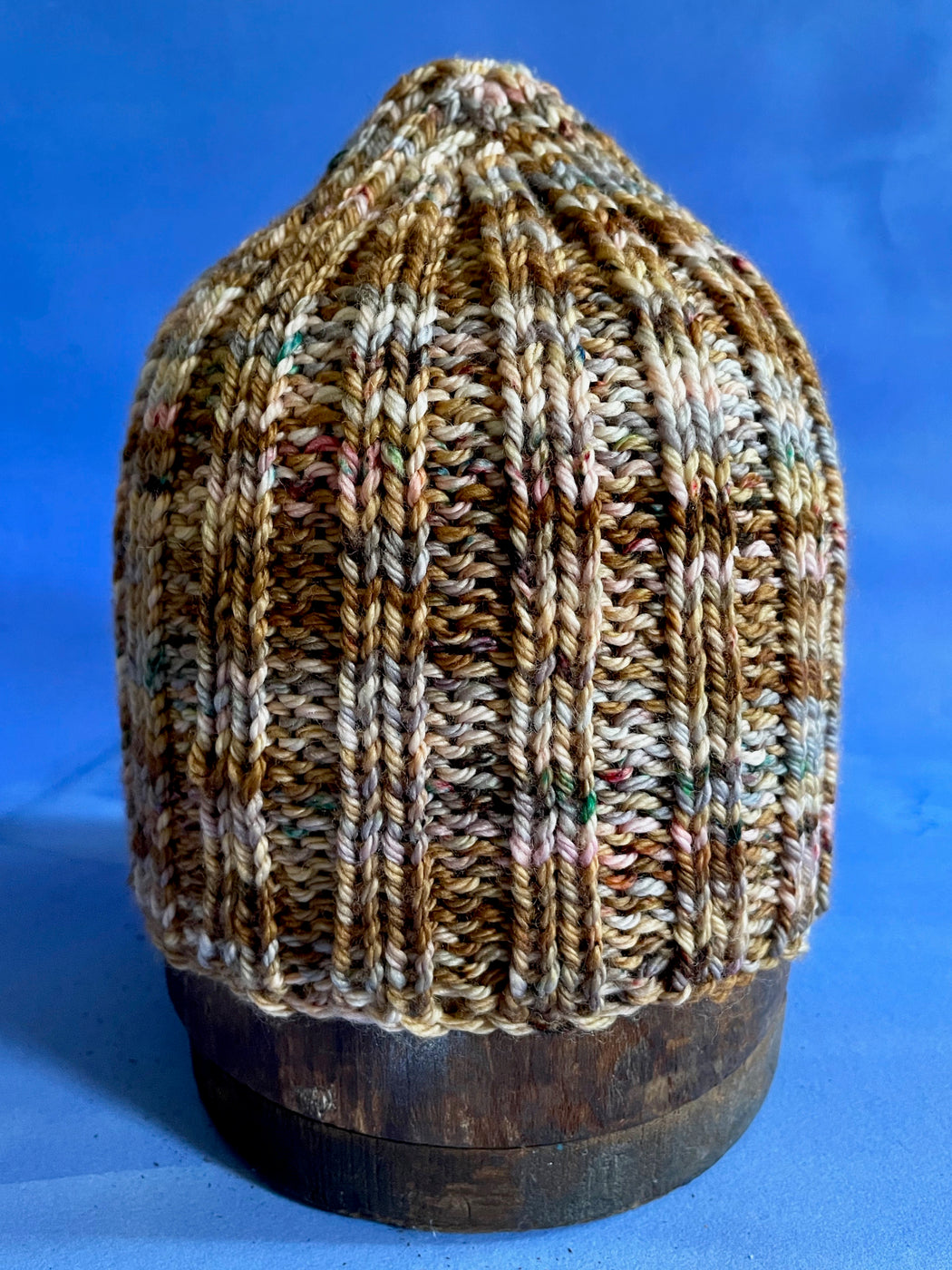 Hand-Knitted Ribbed Beanie - Brownish