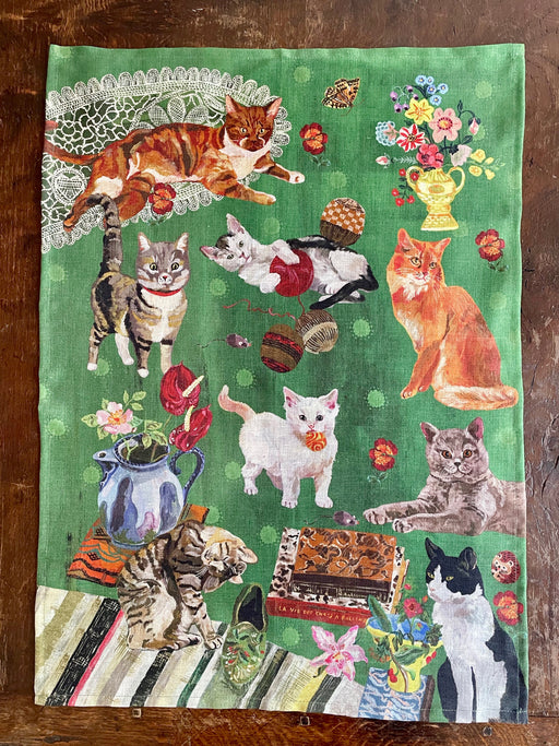 Nathalie Lete "Les Chats" Linen Tea Towel