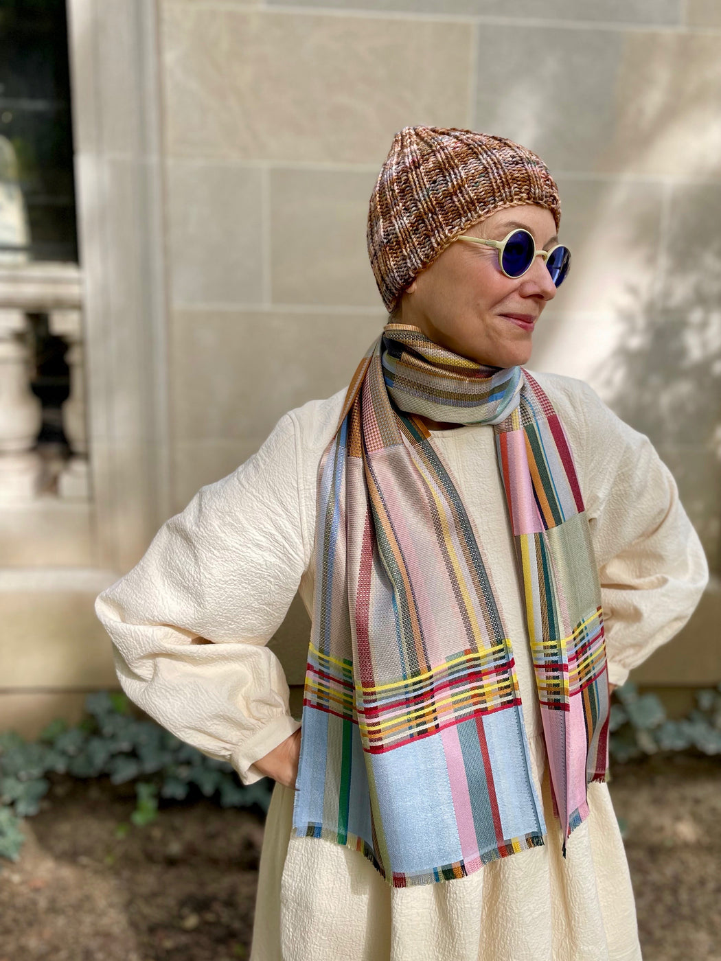 Hand-Knitted Ribbed Beanie - Brownish