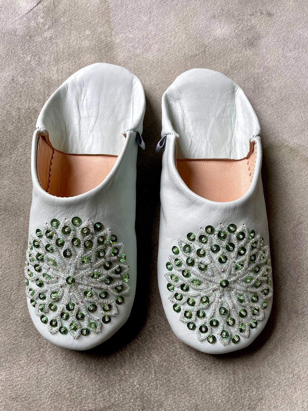 Beaded Moroccan Slippers - Pale Blue