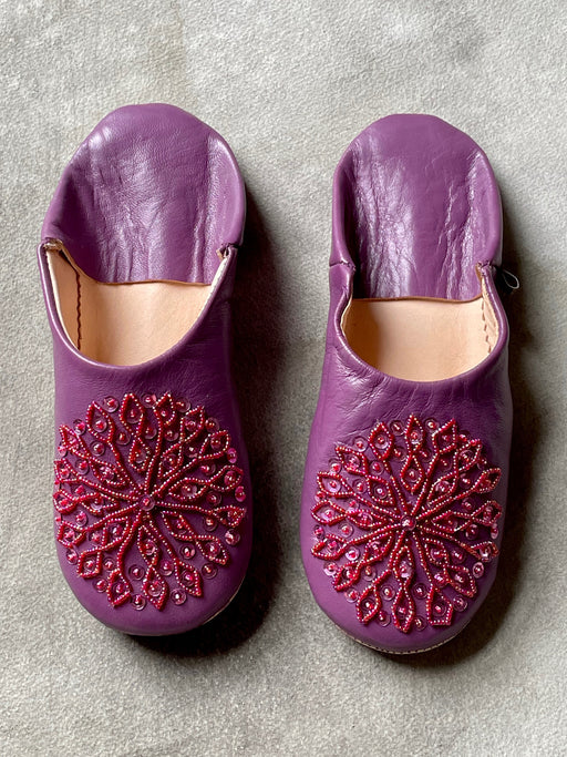 Beaded Moroccan Slippers - Plum