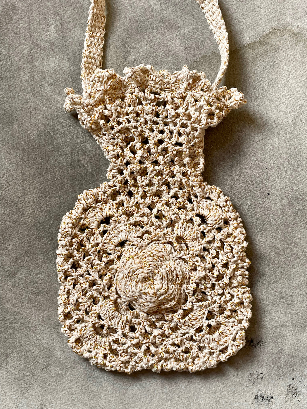 Nathalie Lete Hand-Crocheted Flower Purse - Ivory & Gold