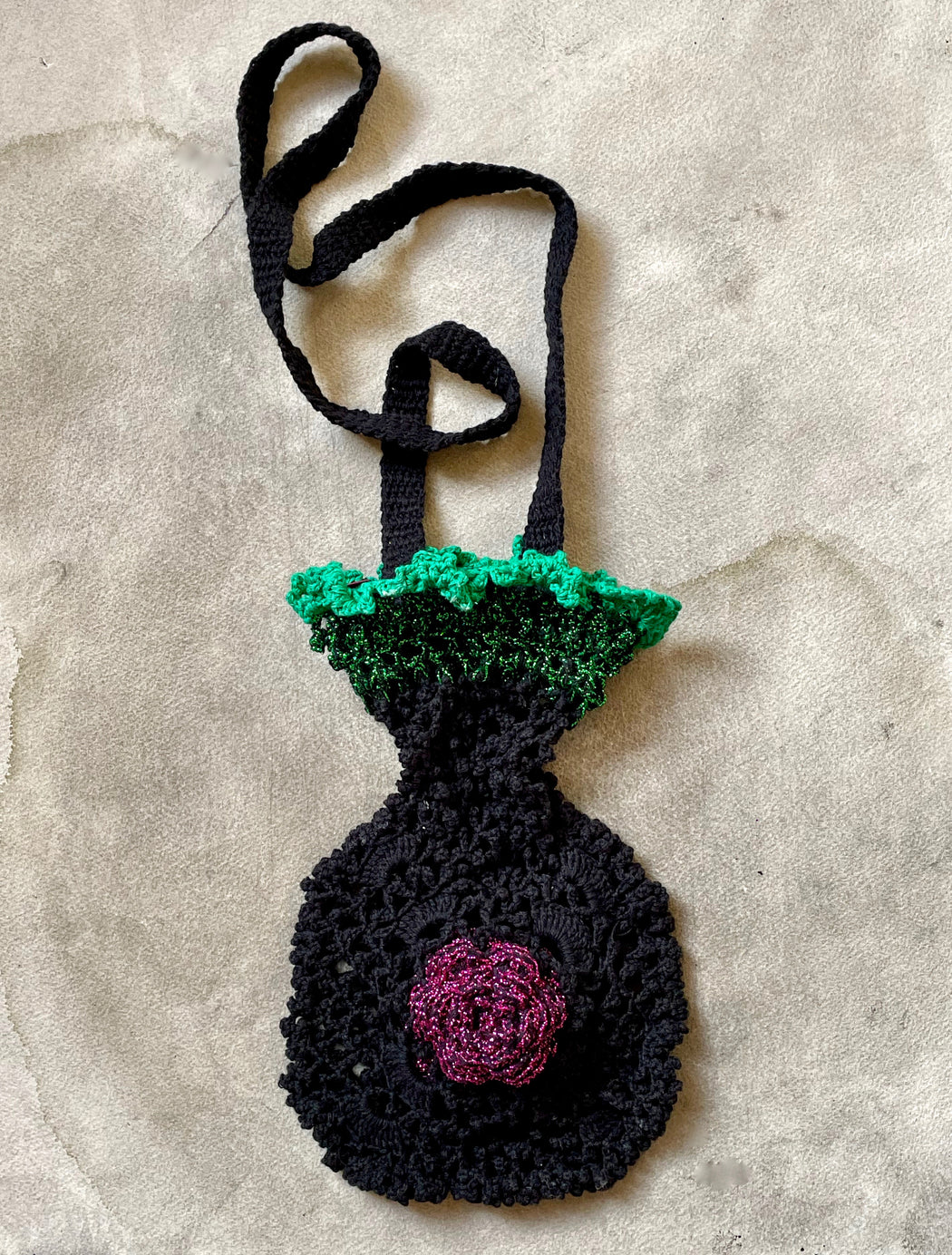 Nathalie Lete Hand-Crocheted Flower Purse - Black & Metallic