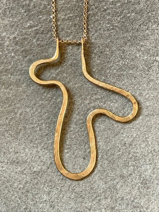 "Pinched Squiggle" Hammered Brass Pendant by Collarbone