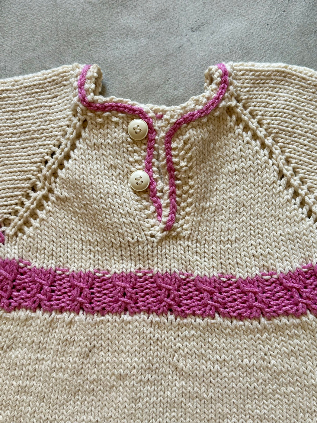 Hand-Knitted Cotton Baby Dress by Albo - Ivory & Pink