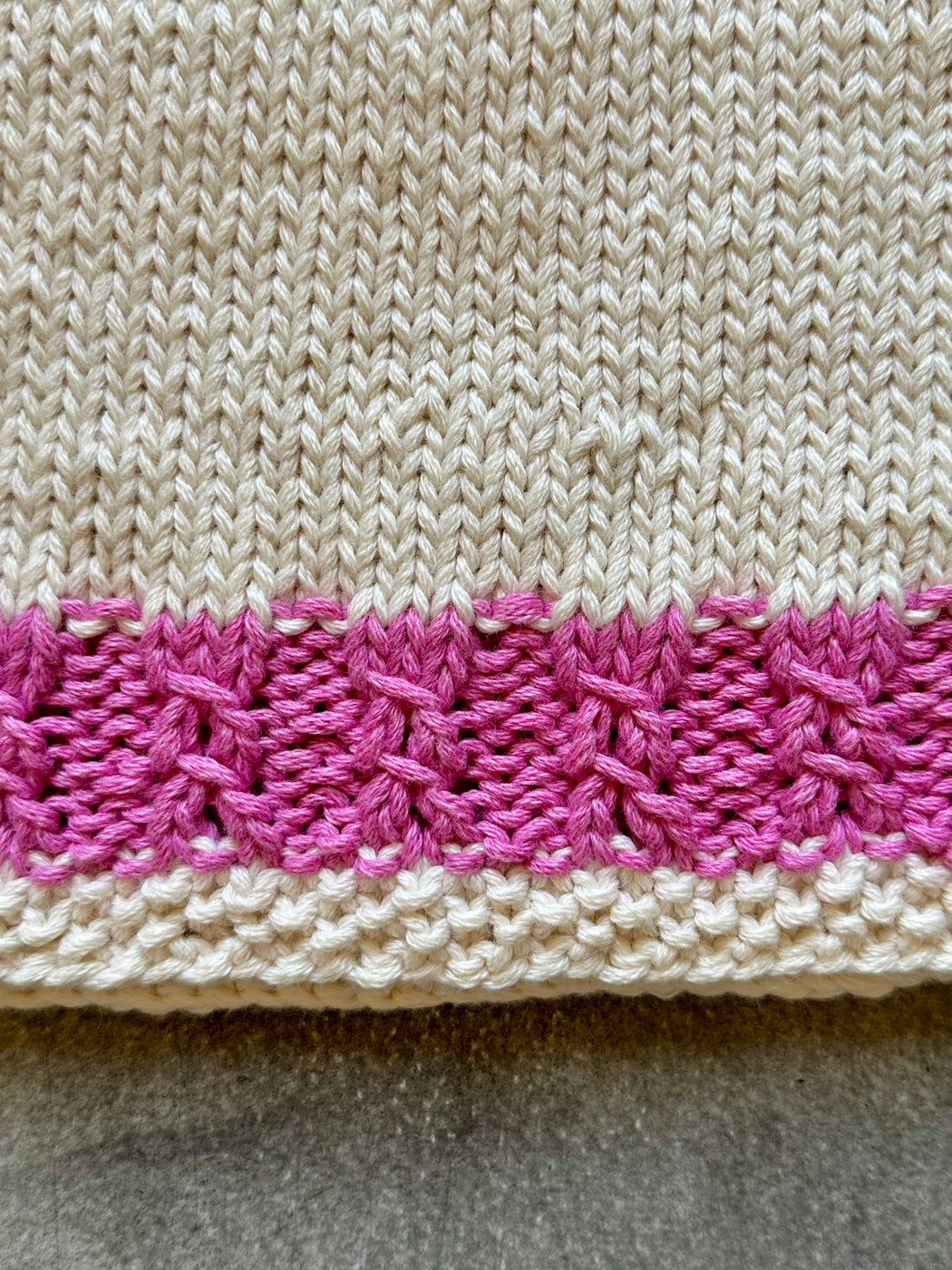 Hand-Knitted Cotton Baby Dress by Albo - Ivory & Pink