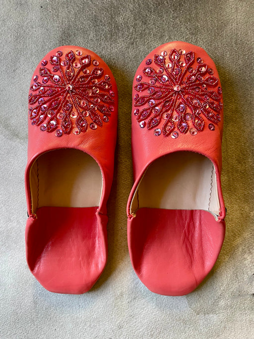 Beaded Moroccan Slippers - Tomato