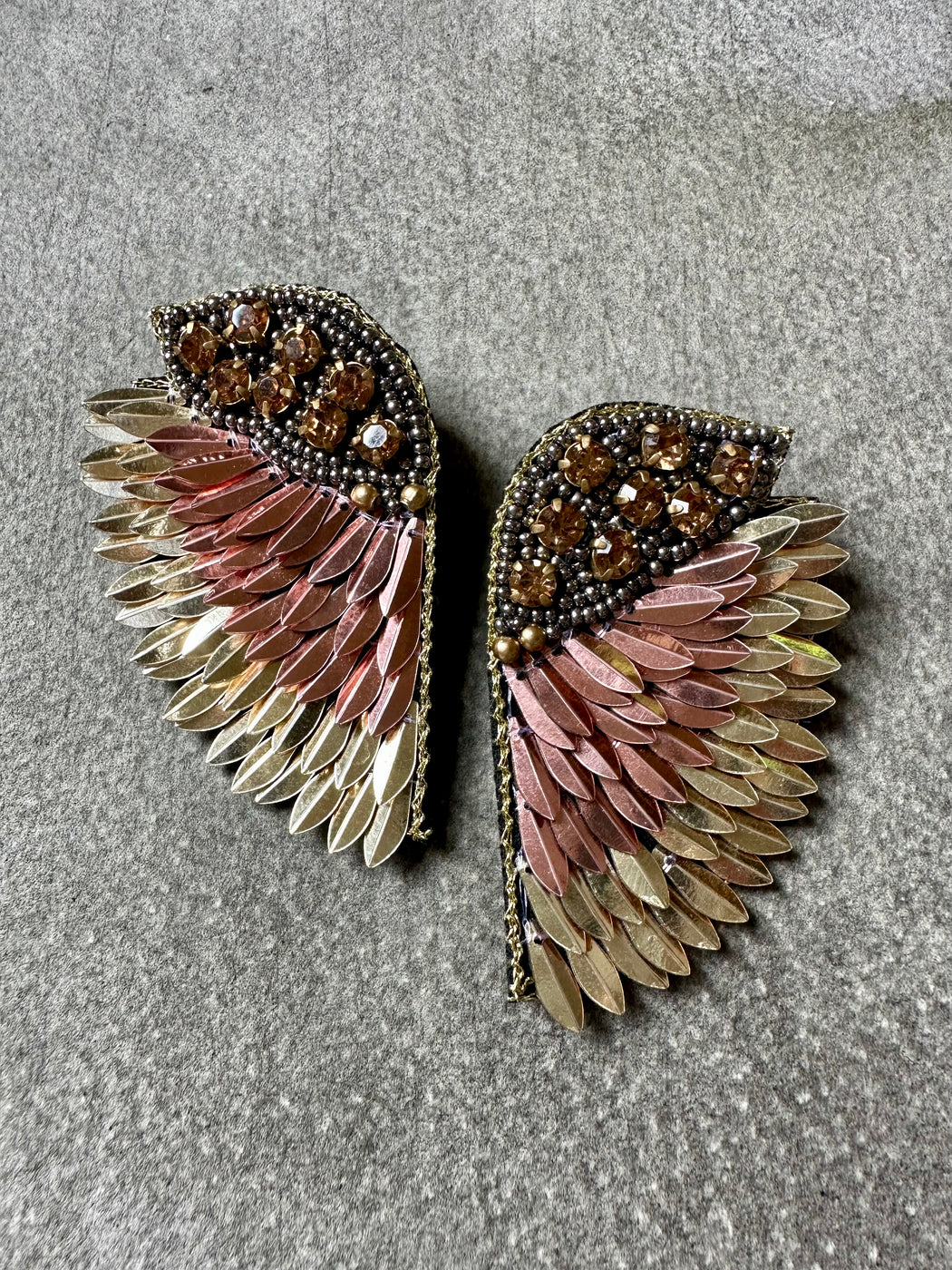 "Wings" Beaded Earrings - Copper and Gold