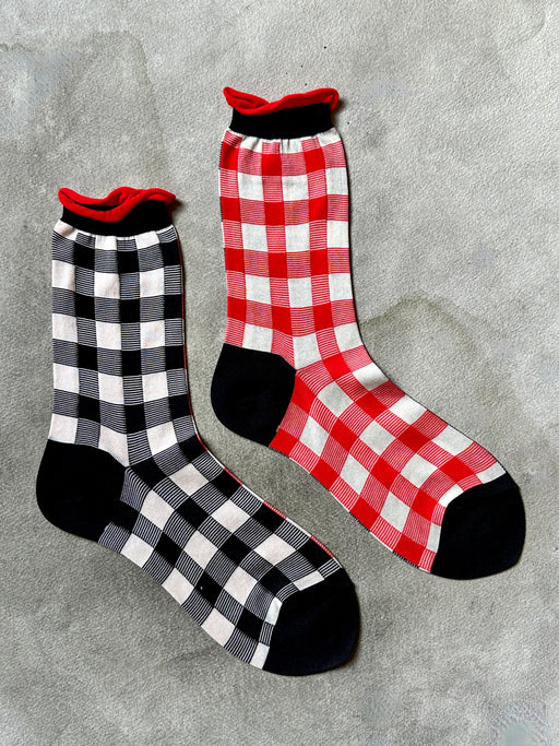 Two-tone "Gingham" Socks by Hansel from Basel