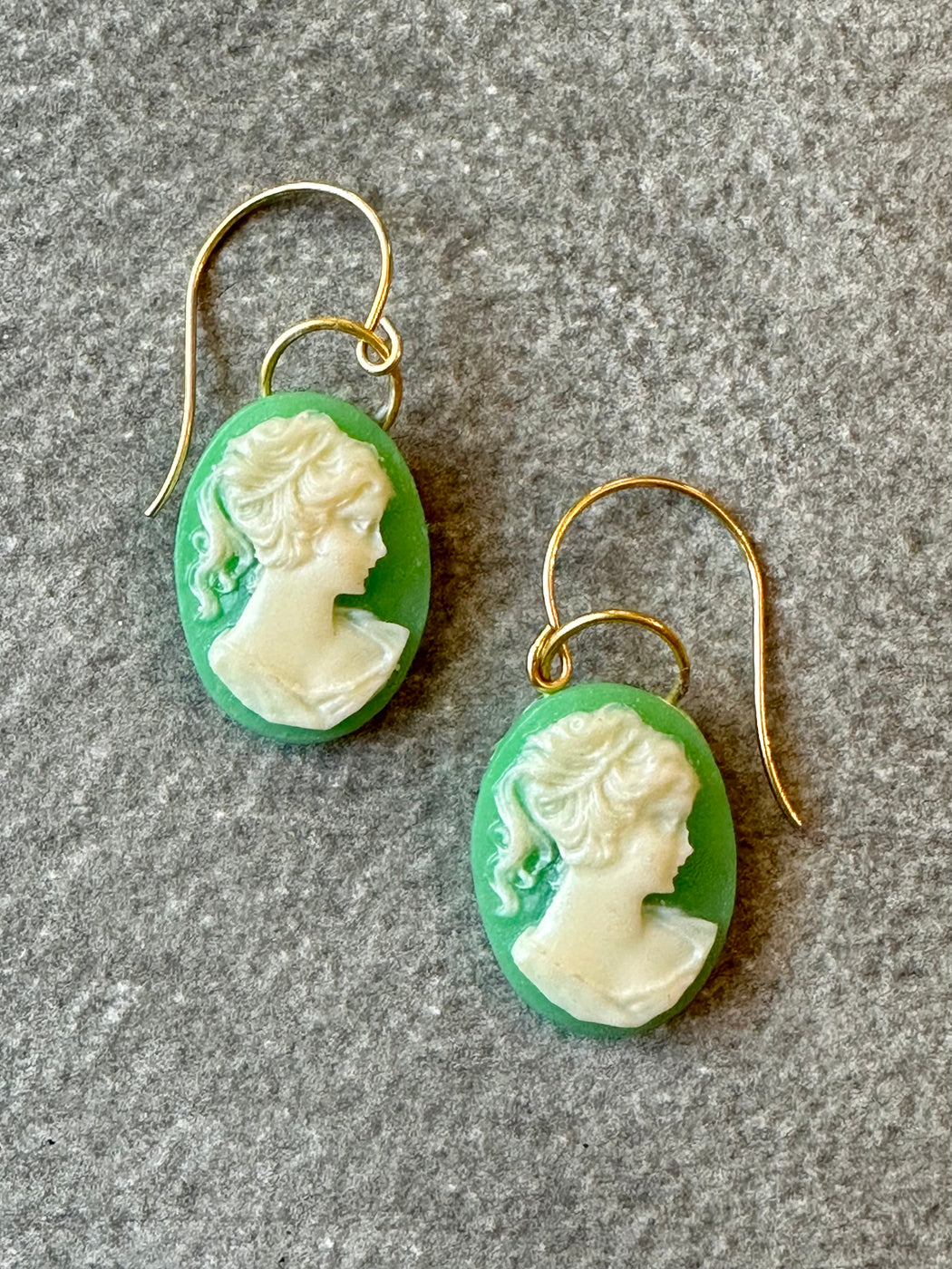 Green "Cameo" Earrings by Gay Isber