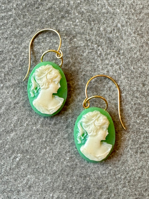 Green "Cameo" Earrings by Gay Isber