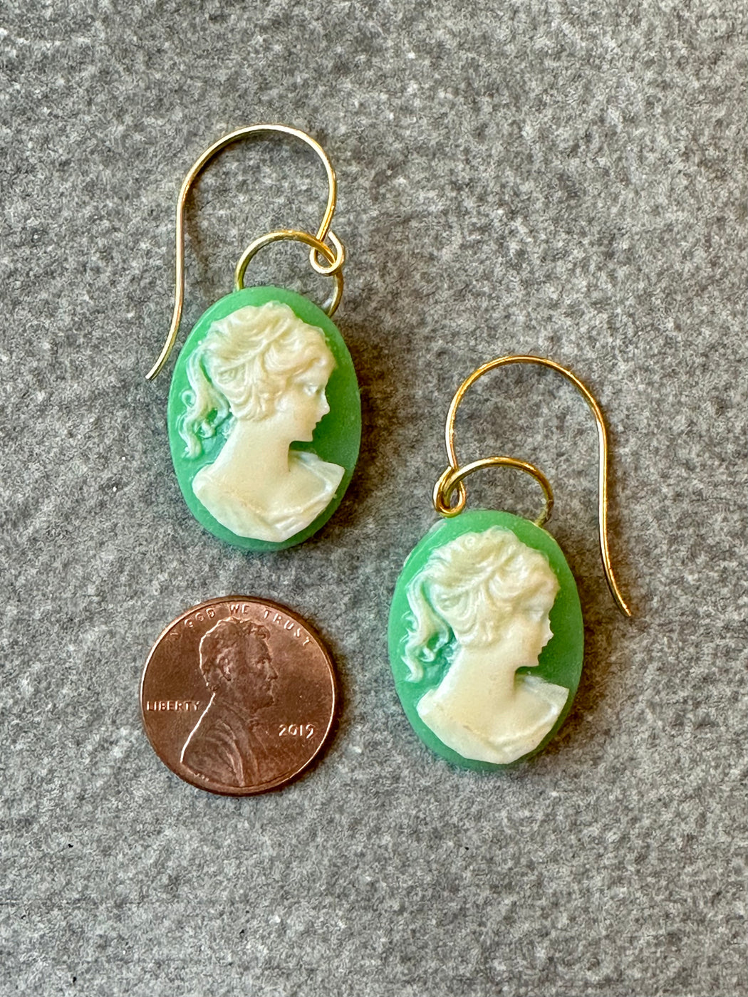 Green "Cameo" Earrings by Gay Isber