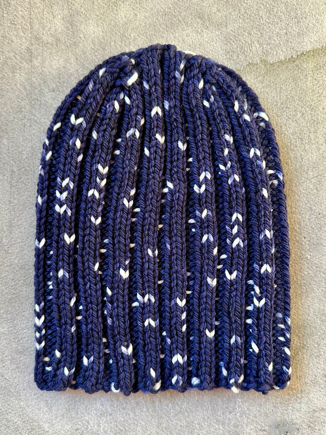 Hand-Knitted Ribbed Beanie - Navy Tweed