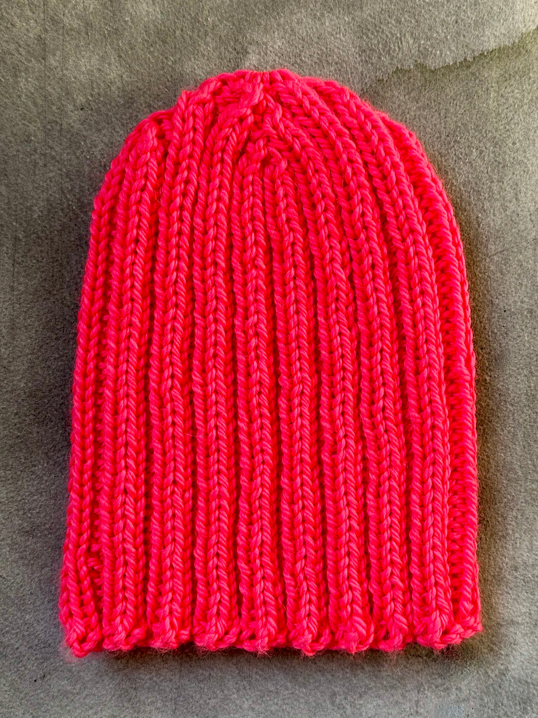 Hand-Knitted Ribbed Beanie - Watermelon