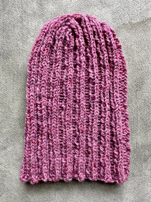 Hand-Knitted Ribbed Beanie - Rose Shetland
