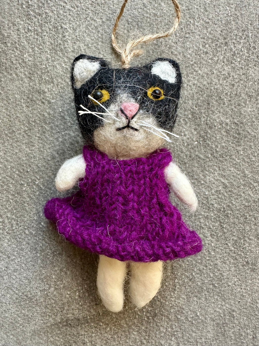 Felted "Cat" Ornament - Purple Dress