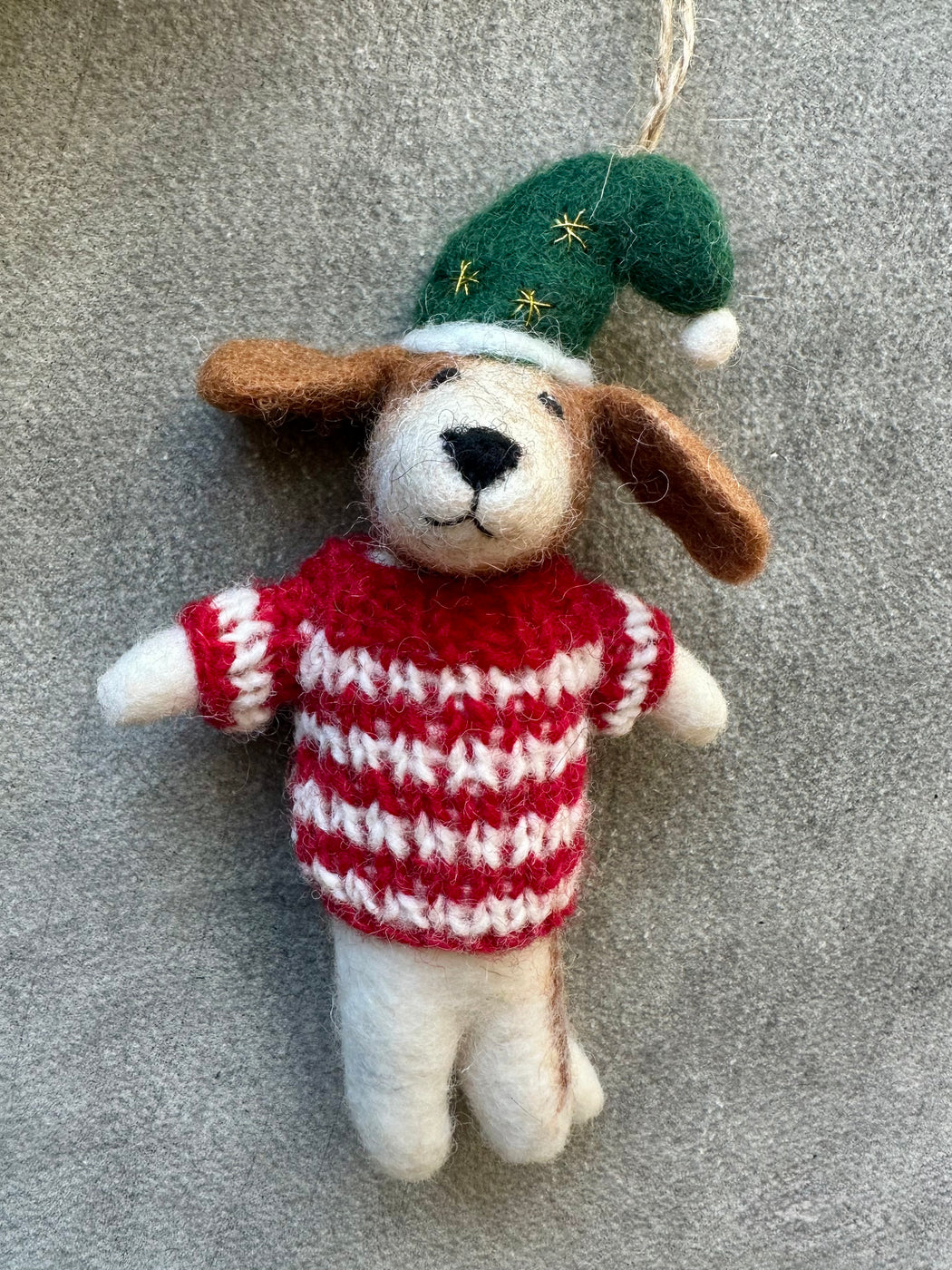 Felted "Dog" Ornament - Striped Sweater