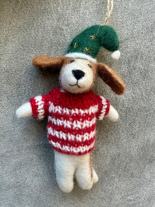Felted "Dog" Ornament - Striped Sweater