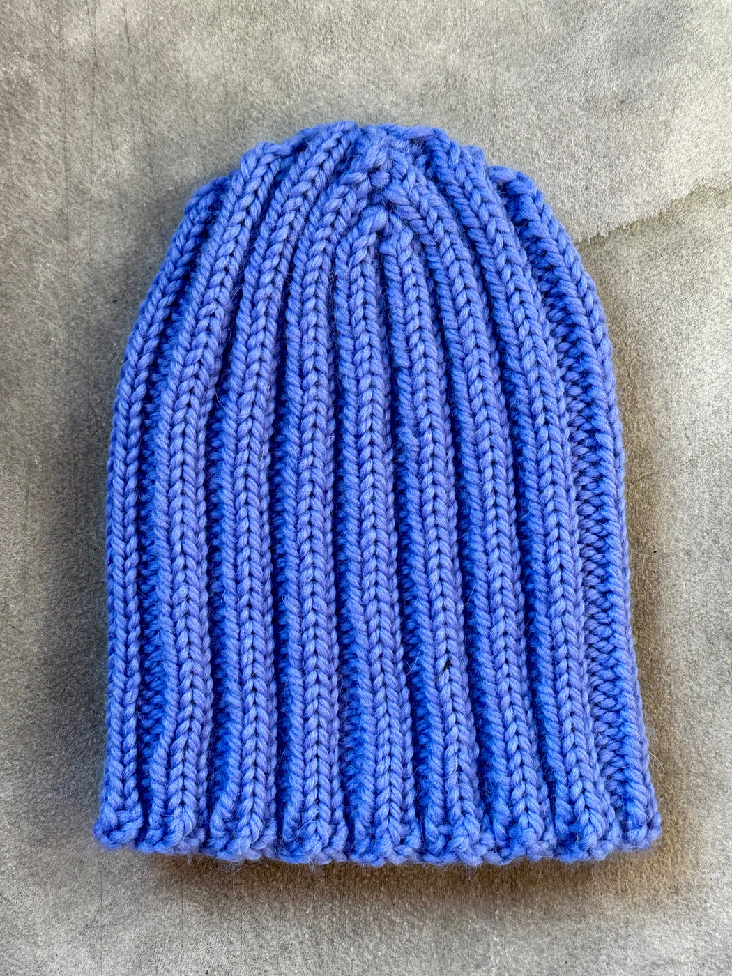 Hand-Knitted Ribbed Beanie - Bluebell