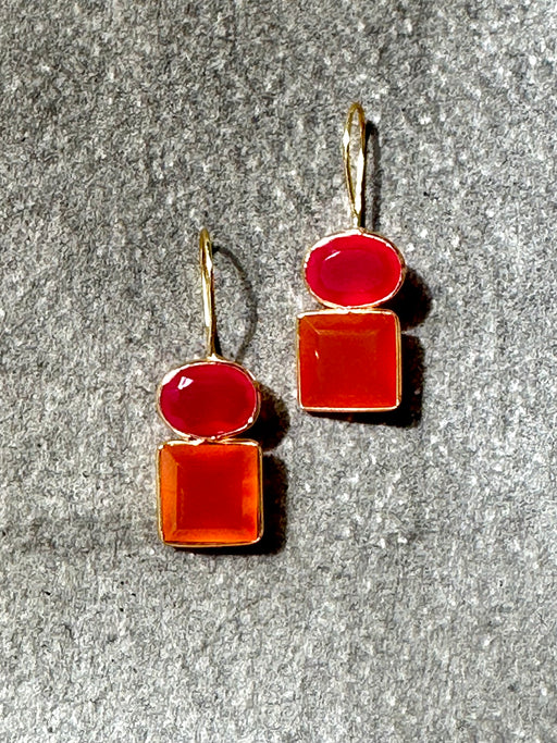 "Oval Over Square" Drop Earrings - Onyx & Carnelian
