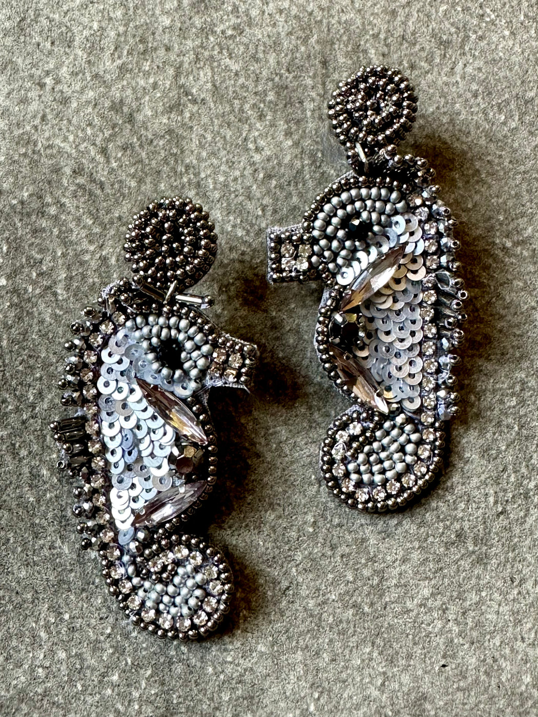 "Silver Seahorse" Beaded Earrings