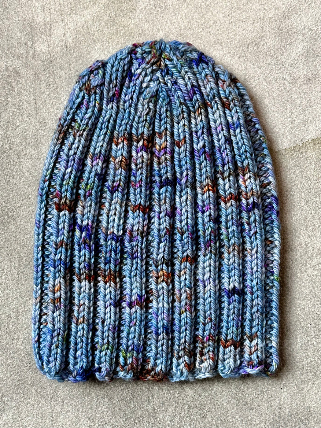 Hand-Knitted Ribbed Beanie - Blues