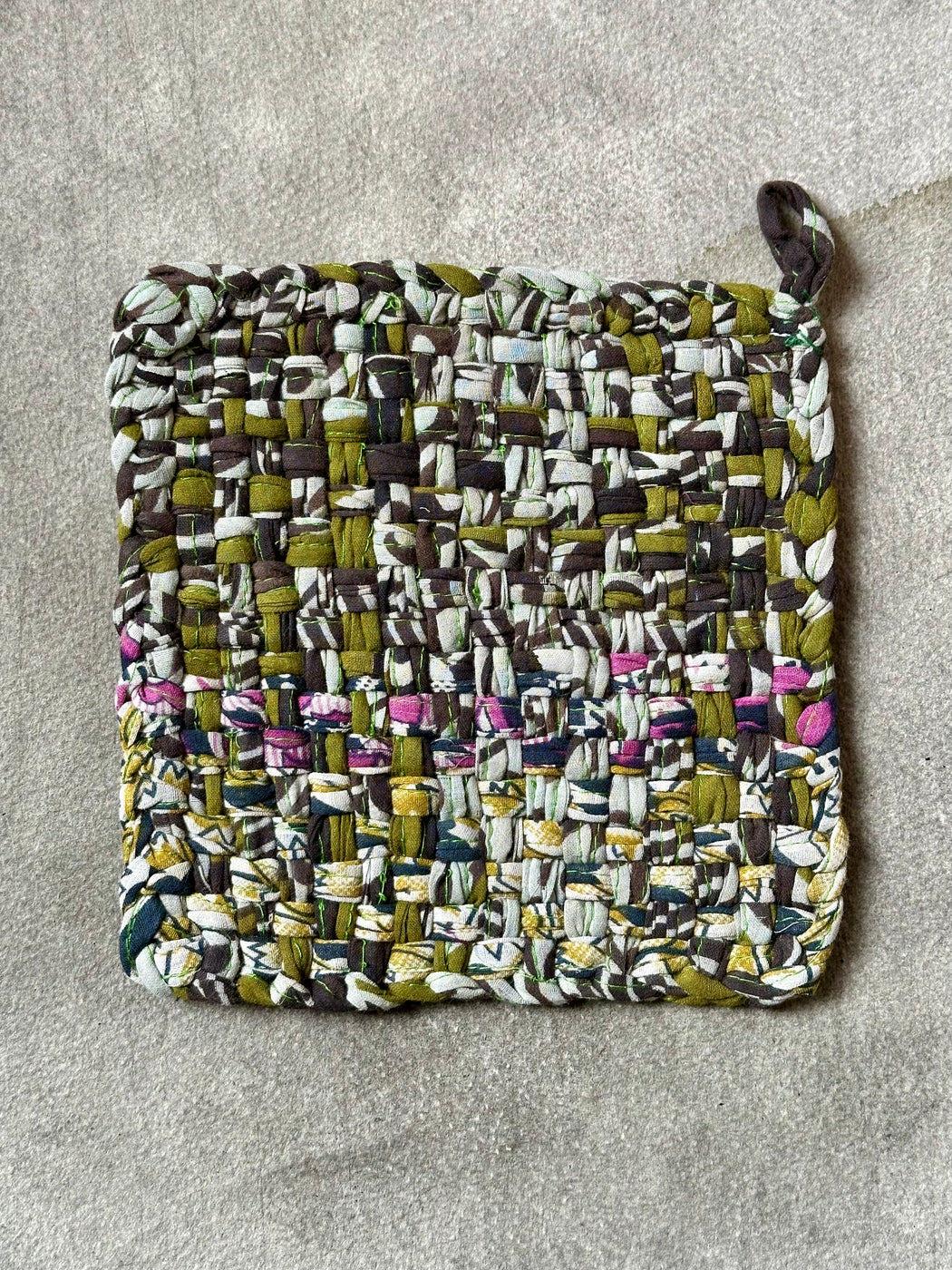 Woven Cotton Sari Potholders - Purple/Green