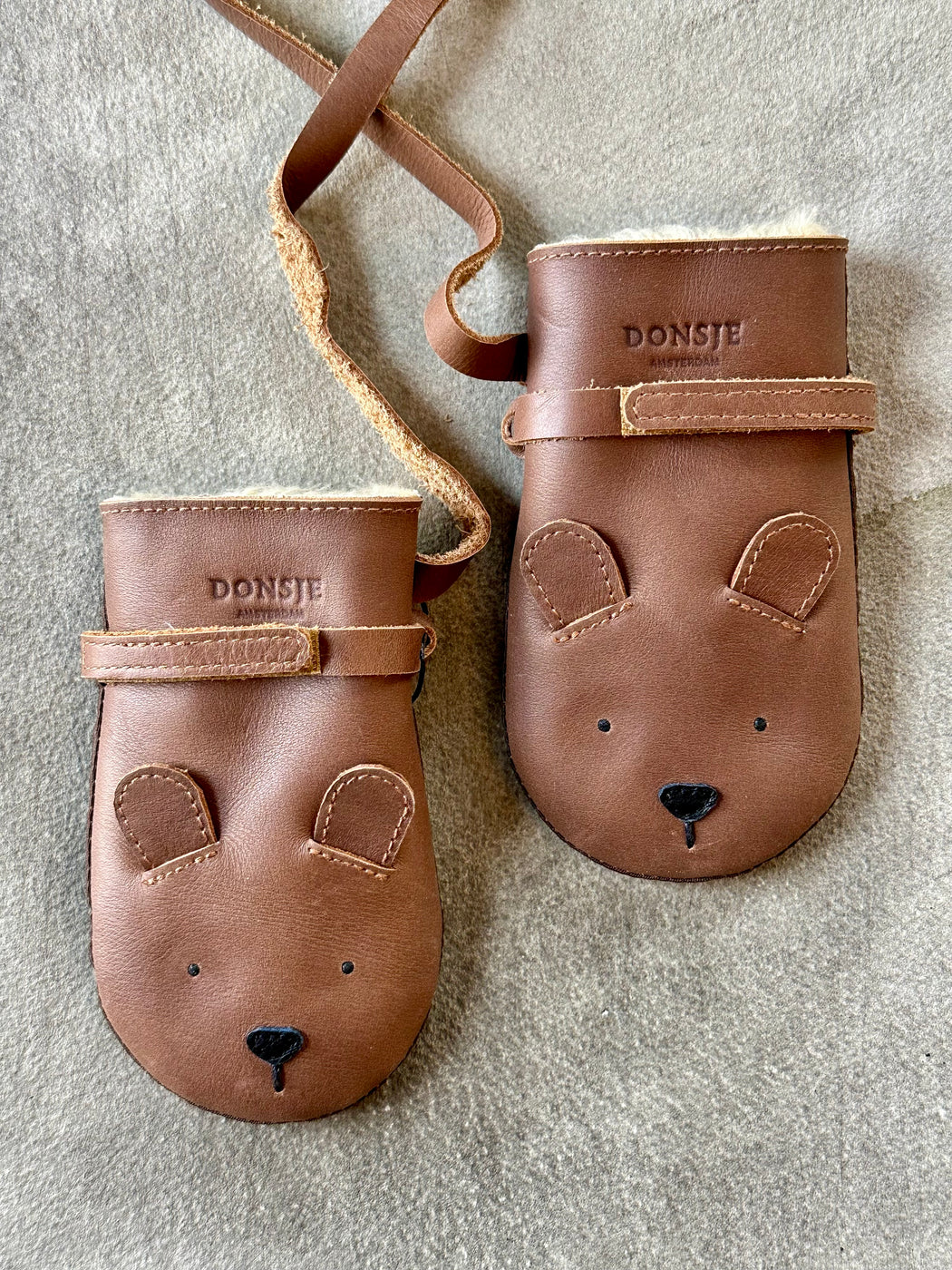 Donsje Leather "Bear" Mittens:  3 - 4 years