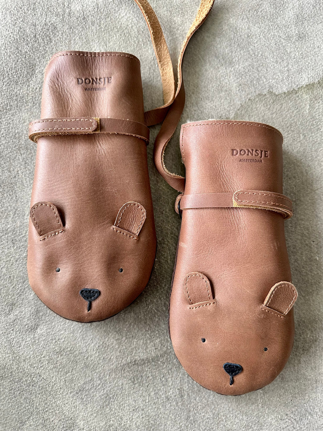 Donsje Leather "Bear" Mittens:  5 - 6 years