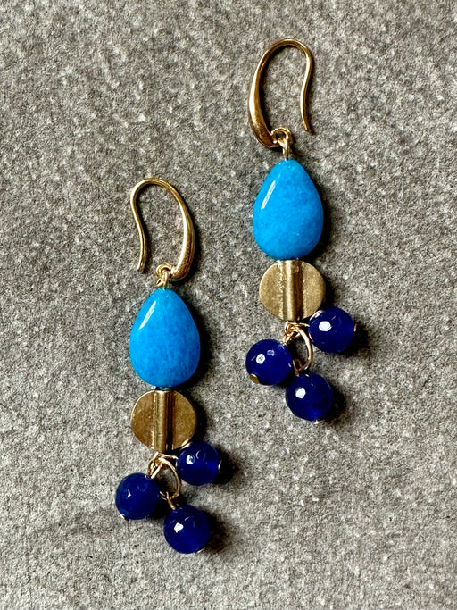 "Blue Glass & Jade" Drop Earrings by David Aubrey