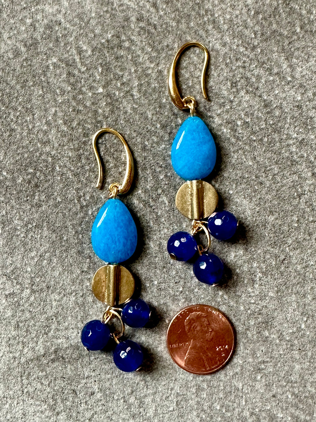"Blue Glass & Jade" Drop Earrings by David Aubrey