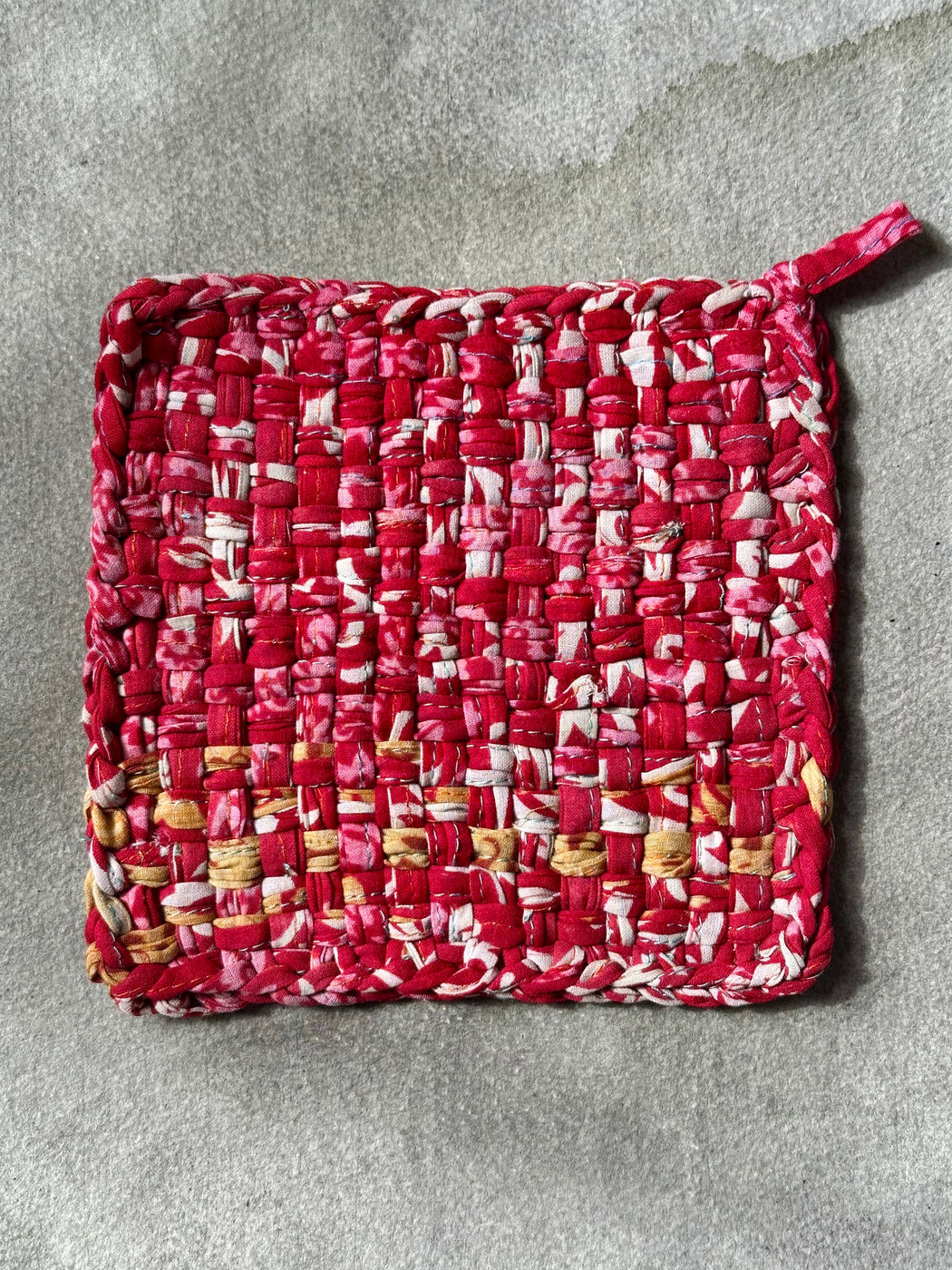 Woven Cotton Sari Potholders - Red & Olive