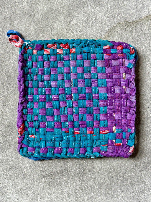 Woven Cotton Sari Potholders - Blue & Purple