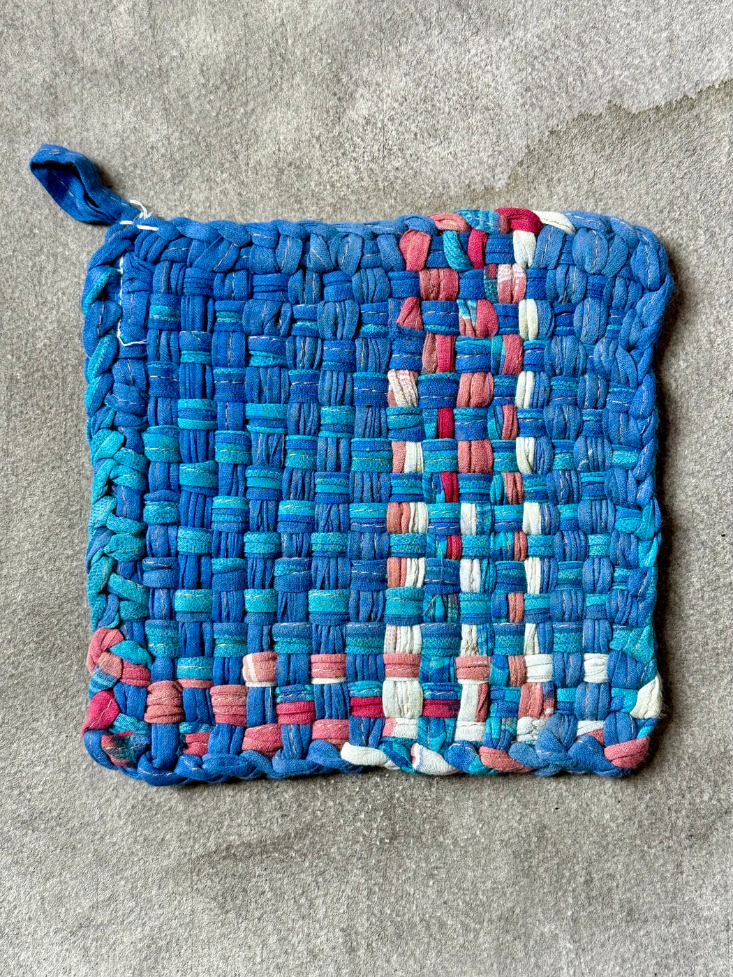 Woven Cotton Sari Potholders - Blue & Purple