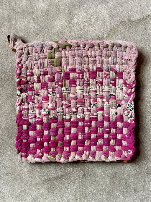 Woven Cotton Sari Potholders - Plum