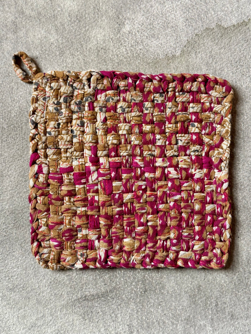 Woven Cotton Sari Potholders - Plum