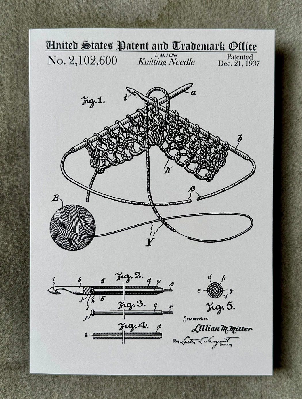 "Knitting Needles" Patent Card