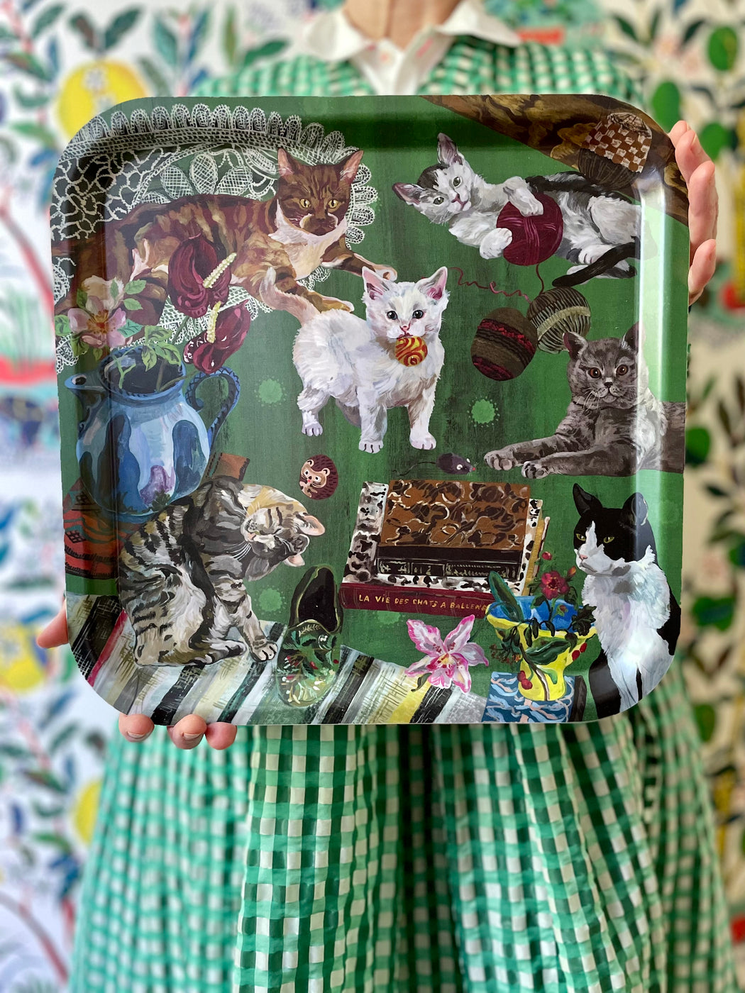 Nathalie Lete "Les Chats" Birchwood Tray