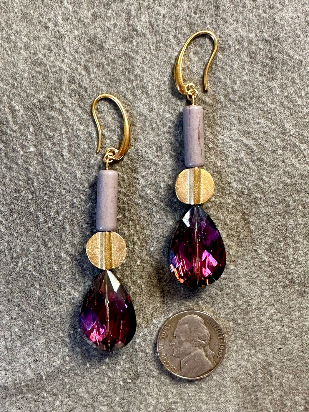 "Magnesite & Iridescent Glass" Earrings by David Aubrey
