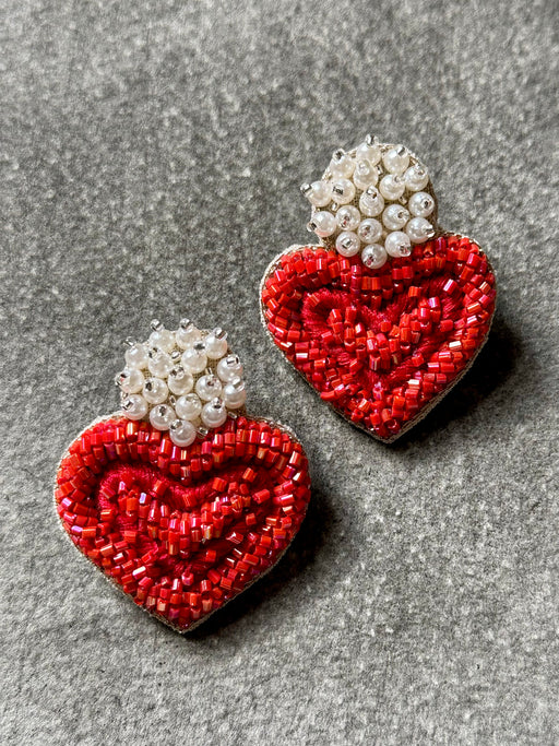 "Pearl Heart" Beaded Earrings