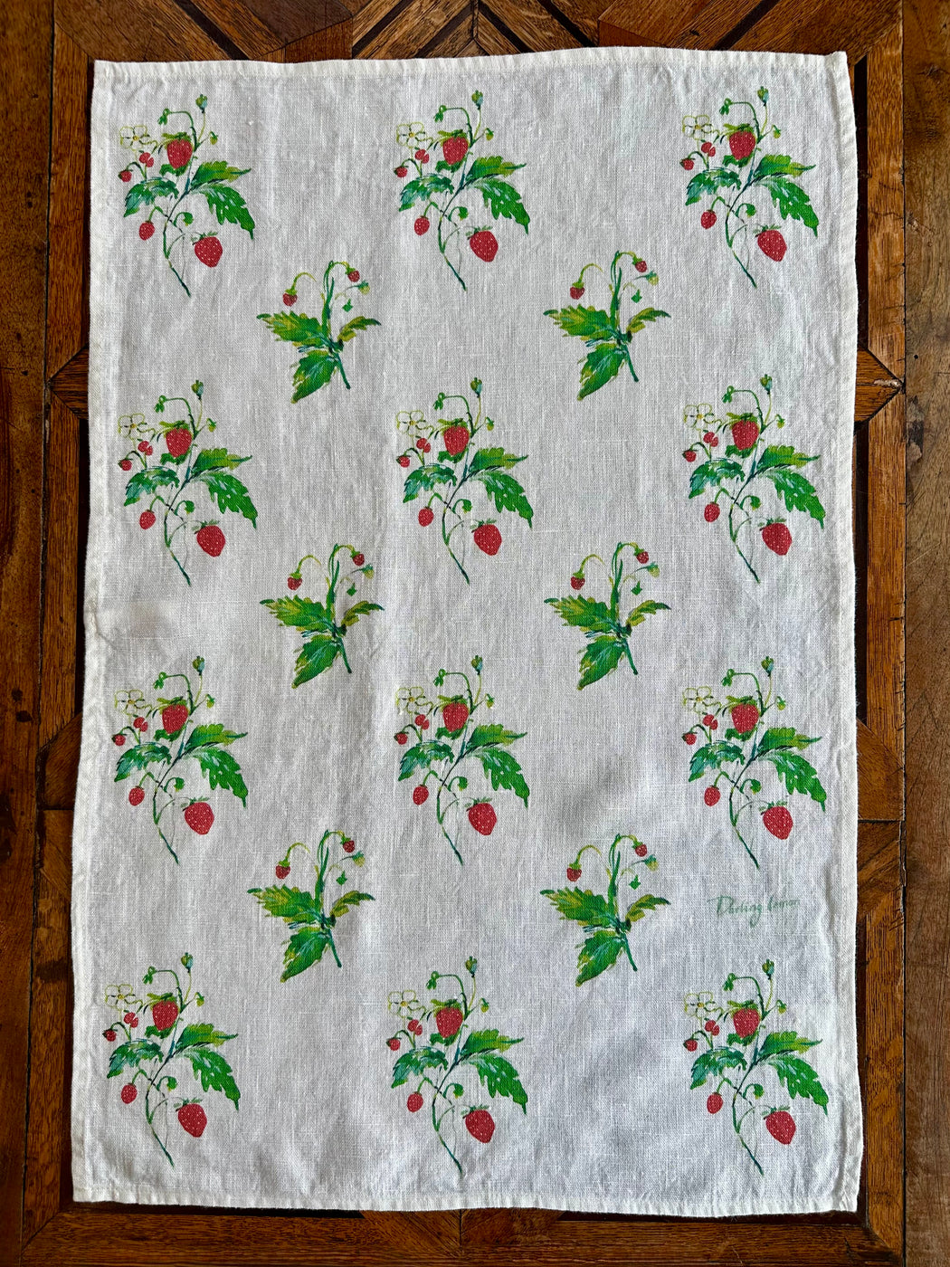 "Wild Strawberries" Linen Tea Towel