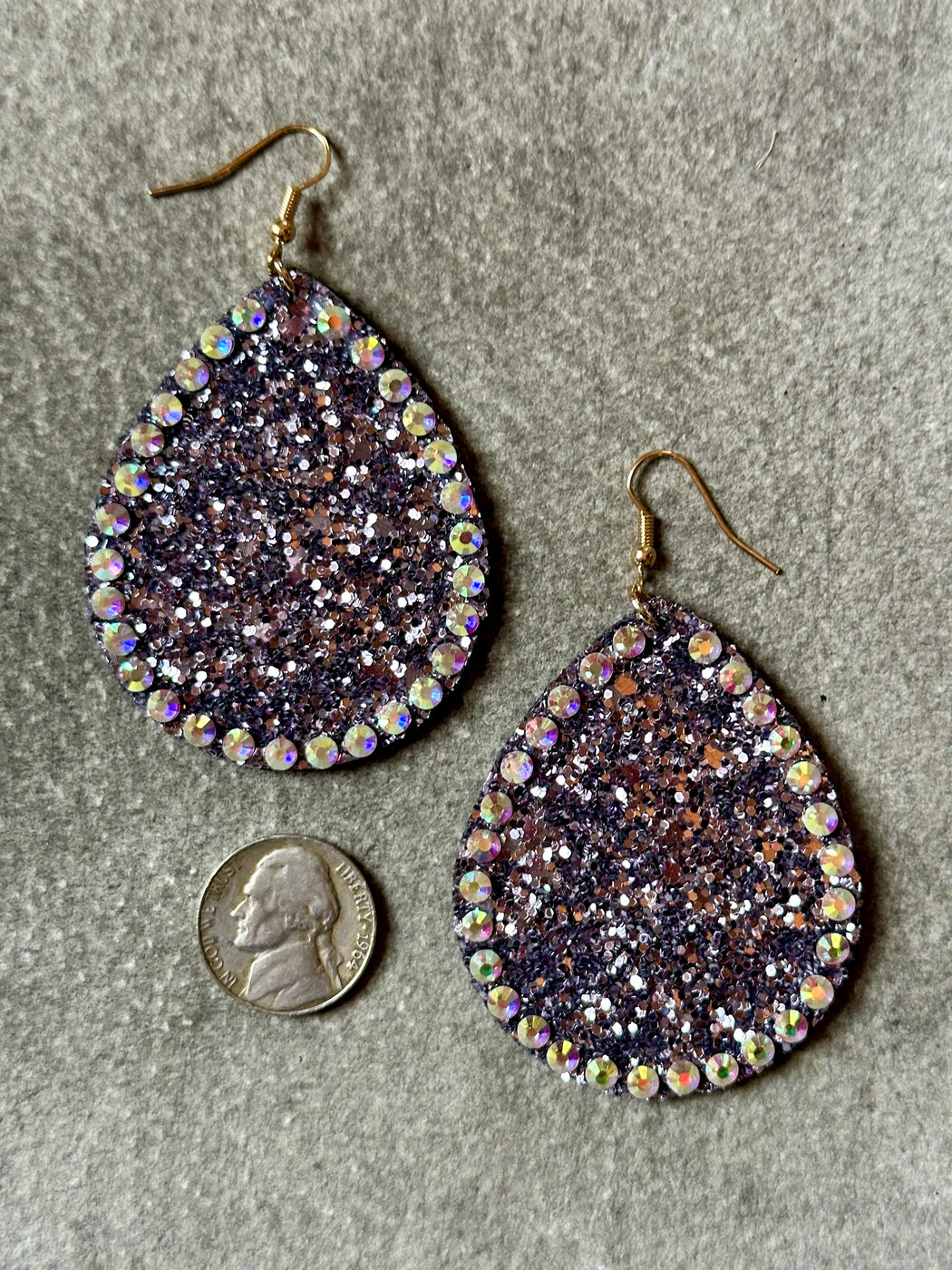 Silver "Glittered Teardrop" Earrings