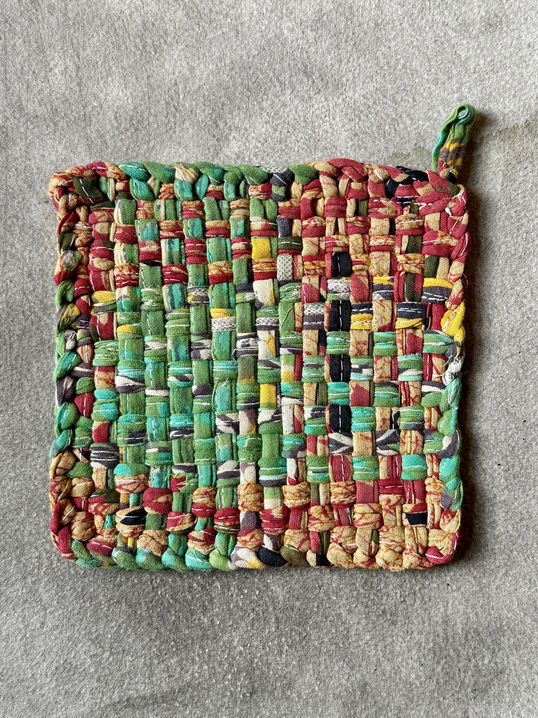 Woven Cotton Sari Potholders - Marigold and Green