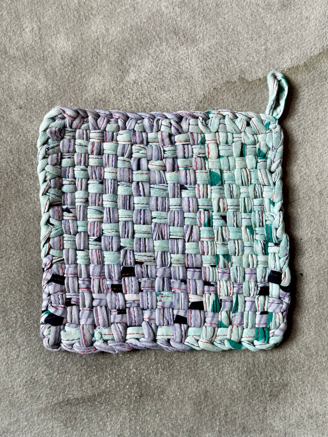 Woven Cotton Sari Potholders - Pale Pink and Green