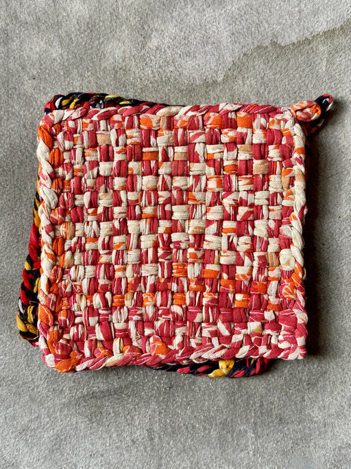 Woven Cotton Sari Potholders - Reds and Oranges