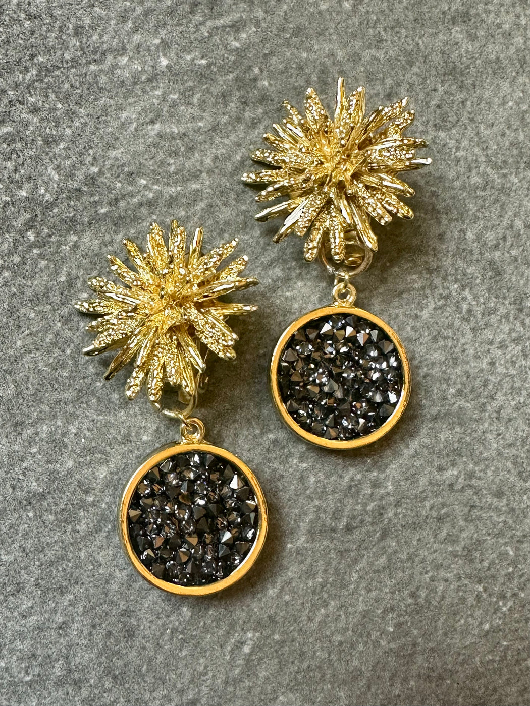 "Starburst" Ear-Clips with Crystal Cluster Drops by Karine Sultan