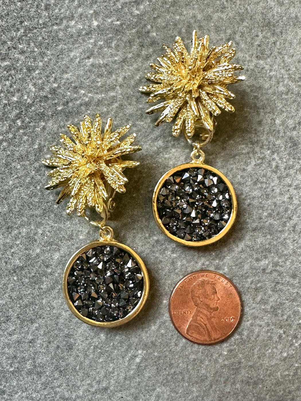 "Starburst" Ear-Clips with Crystal Cluster Drops by Karine Sultan