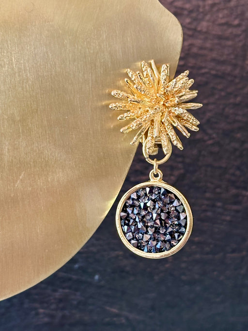 "Starburst" Ear-Clips with Crystal Cluster Drops by Karine Sultan