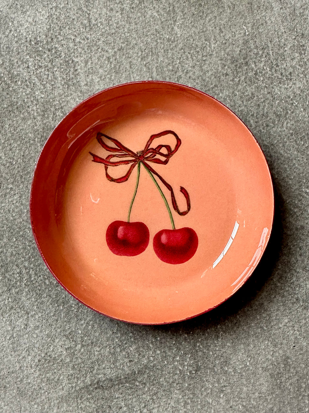 "Cherries" Enameled Brass Trinket Dish